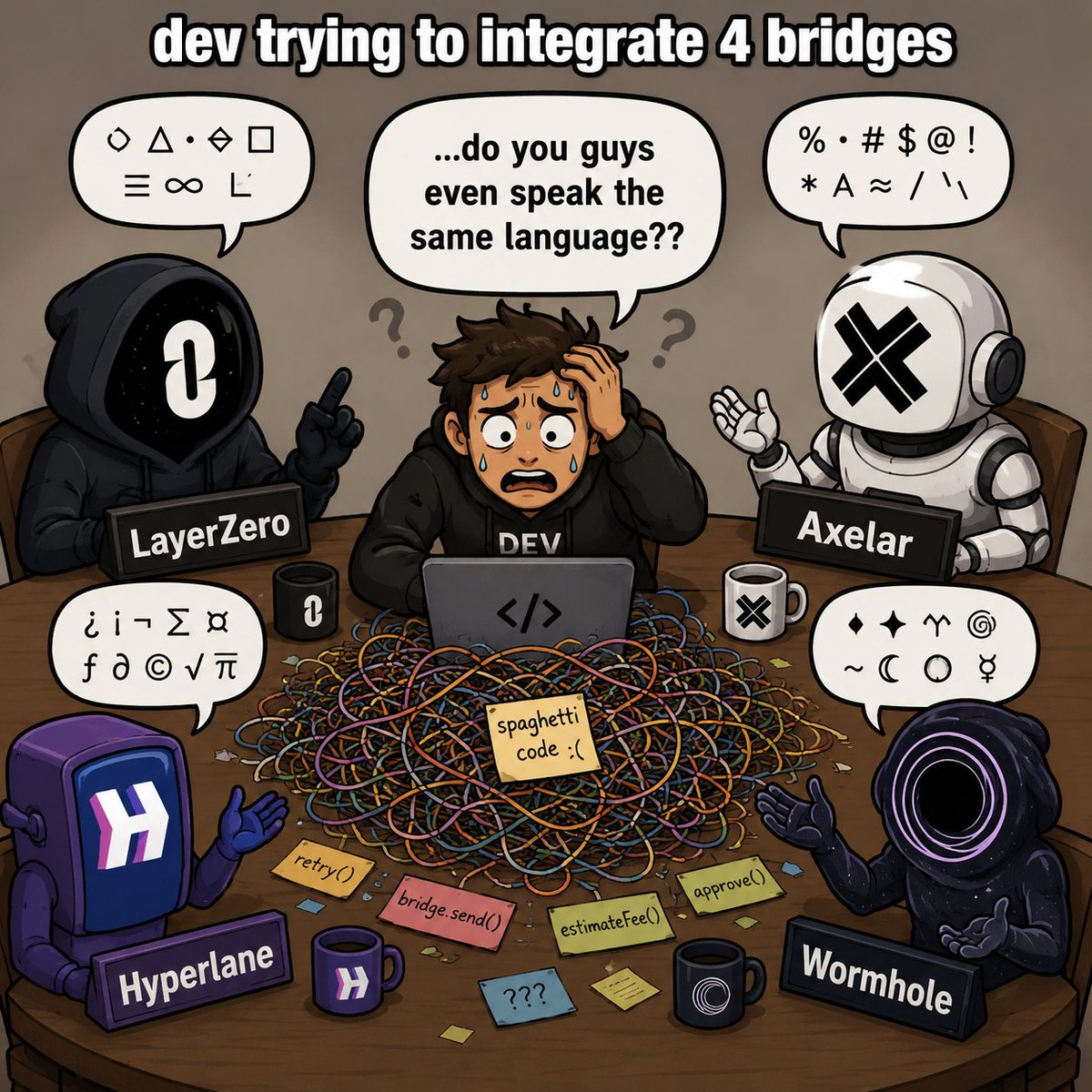Aryaethn's tweet photo. 🌉 Every bridge speaks a different language. What if your app didn't have to learn all of them?

ERC-6170 is the universal translator for cross-chain messaging. And it's CLEANER than you think. ✨

---------------------------------------------------------

TL;DR 🧵

🔌 ERC-6170 defines a minimal standard interface for ANY cross-chain messaging bridge (AMB)
⚙️ Just 2 functions + 2 events. That's it. Minimal footprint, massive impact
🔗 Uses bytes for chain IDs and addresses... so it works with EVM AND non-EVM chains
🔁 Bridges become swappable modules -- switch providers without rewriting your whole stack
📡 Standardized events make cross-chain monitoring & tooling way easier to build
✅ Still in Draft status -- but already useful as a design target and abstraction boundary

---------------------------------------------------------

🔥 What is ERC-6170?

Right now, building cross-chain apps is a nightmare of adapters.
@LayerZero_Core has its own interface. @axelar has its own interface. @hyperlane has its own interface. @wormhole... you guessed it. Its own interface.

Every #bridge is a different "dialect." And every dev has to write bespoke integrations, audit them separately, and maintain them forever.

ERC-6170 says: STOP. Let's standardize the boundary between apps and bridges.

Not the bridge itself. Not the relayer. Not the proof system.

Just the contract-level port that your app uses to talk to any bridge. 🔌

---------------------------------------------------------

⚔️ Why it matters:

Fragmented bridge interfaces create integration debt. That debt compounds:
You lock into one provider... and inherit all their risk

Adding a second provider means doubling your integration surface

Bridge outages and security incidents hit EVERYONE who's locked in

ERC-6170 breaks that cycle.

When the interface is standardized, switching providers = changing one address. Not rewriting your cross-chain stack.

That's resilience. That's modularity. That's what multichain apps actually need. ⚡

---------------------------------------------------------

With ERC-6170? One parser. All bridges. Unified indexing. 📊

Dashboards, risk monitors, cross-chain routers... they all get cheaper to build when events are predictable.

And predictable = operable. In production cross-chain systems, that matters enormously.

---------------------------------------------------------

🚀 Why this can be HUGE:

The number of L2s keeps growing. The number of bridges keeps growing.

The integration surface explodes quadratically. Without standards, that's a mess forever.

ERC-6170 turns cross-chain messaging into a modular dependency. Your app declares "I need an AMB." It plugs in any ERC-6170 compliant bridge. Done.

Multi-bridge redundancy becomes realistic. Adding a second bridge for failover doesn't mean a second full integration.

That shifts competition from "who has the stickiest integration" to "who has the best reliability, latency, and cost."

That's a win for developers. And users. And the whole ecosystem. 🌍

Oh... and it composes beautifully with intent standards like ERC-7683. 👀

ERC-7683 describes WHAT the user wants. ERC-6170 moves the intent between chains. Clean separation of layers. This is chain abstraction becoming real.

---------------------------------------------------------

Which of these matters more to you -- the modularity or the multi-bridge redundancy? Tell me below! 👇

Retweet if you learned something 🙏

#Ethereum $ETH #ERC #ERC6170 #Crosschain #Interoperability #ChainAbstraction #L2 #Web3
