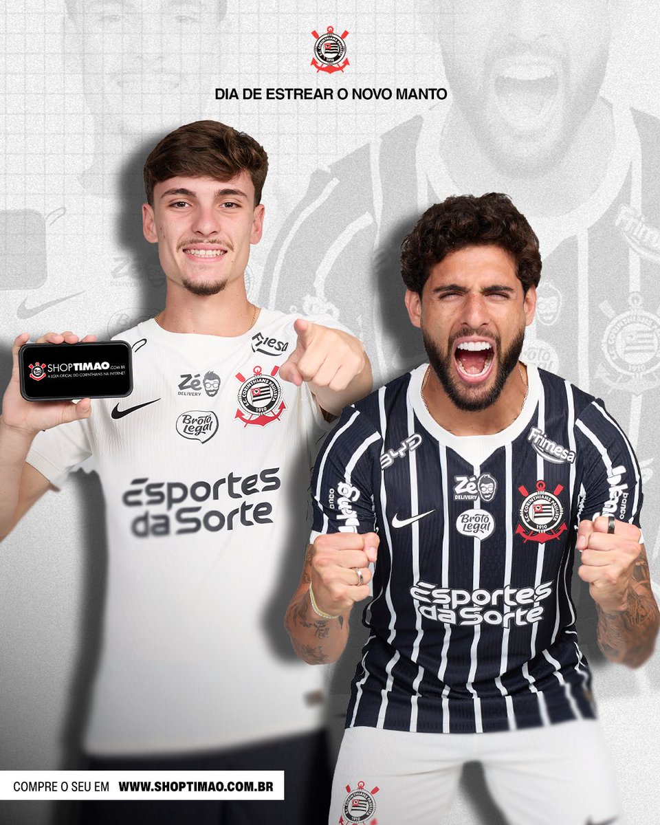 Corinthians's tweet photo. Uma invasão que virou símbolo.
Um escudo retrô que atravessa gerações.

Um manto para quem carrega a história no peito 🦅🏴🏳️

É dia de Majestoso e estreia da nova camisa do Corinthians.

Já disponível na ShopTimão: https://t.co/BQvgExK6MR https://t.co/LaIotiT5Zs