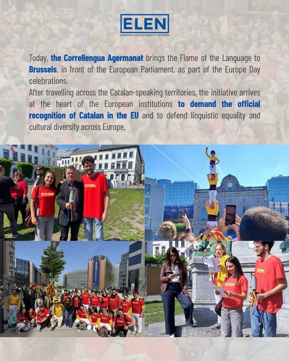 EUROLANG's tweet photo. #Correllengua arrives in Brussels 🏃🏃‍♀️🏃‍♂️

"Without linguistic equality there is no full democracy. No language should be left behind. The official status of Catalan, Basque and Galician is a matter of justice and respect for European diversity." (@Correllengua_ )🏃🏃‍♂️🏃‍♀️ #ELEN2026 https://t.co/53IbCyvGzp