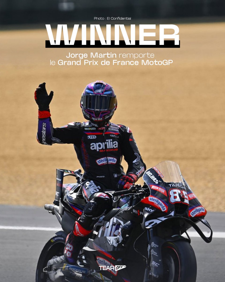 🚨 MASTERCLASS DE JORGE MARTIN AU MANS QUI REMPORTE LE GP DE FRANCE ! 🏆

Le Martinator réalise une course parfaite en partant de la 7e place et devance Marco Bezzecchi et Ai Ogura pour un podium 100 % Aprilia !

🇫🇷 Fabio Quartararo réalise une belle performance en terminant 6e,