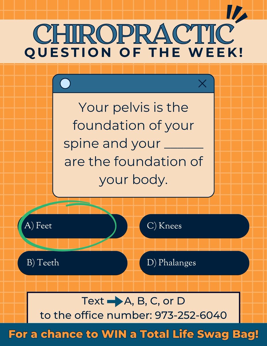 drpatrickryan's tweet photo. 🔥 POP QUIZ TIME! 🔥
How well do you know your spine? 🦴👀
This week’s Chiro-FACT-tic is here!
😵 Last week fooled a LOT of people… can you get this one right?
🎁 Answer below for a chance to win a Total Life Swag Bag!
📞 (973) 252-6040 | Link in bio
#Chiropractic #TLCandW https://t.co/rcio1m3KHA