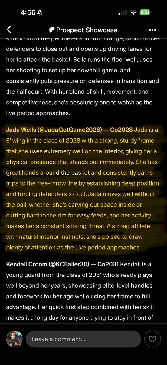 JadaGotGame2028's tweet photo. Thank you @ProspectShowcse for the write up #workcontinues #liveperiod https://t.co/rCMW9TsSgn