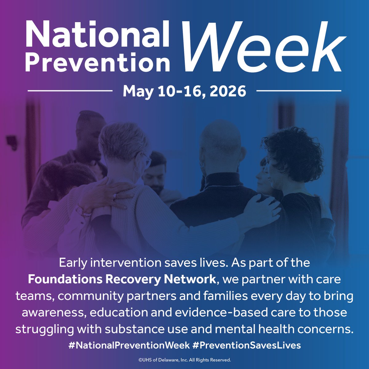 FRNetwork's tweet photo. During National Prevention Week, we recognize the importance of early support, awareness and connection in reducing substance use and promoting mental health.
 
At Foundations Recovery Network, we see how prevention can change outcomes for individuals, families and communities. https://t.co/kBcpoqlfKT