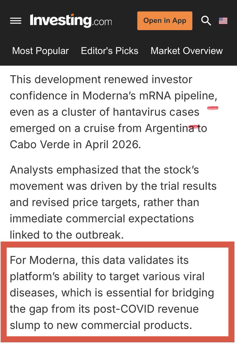 Moderna Admits They Need Hanta mRNA Vax To Overcome Post Covid Revenue “Slump”