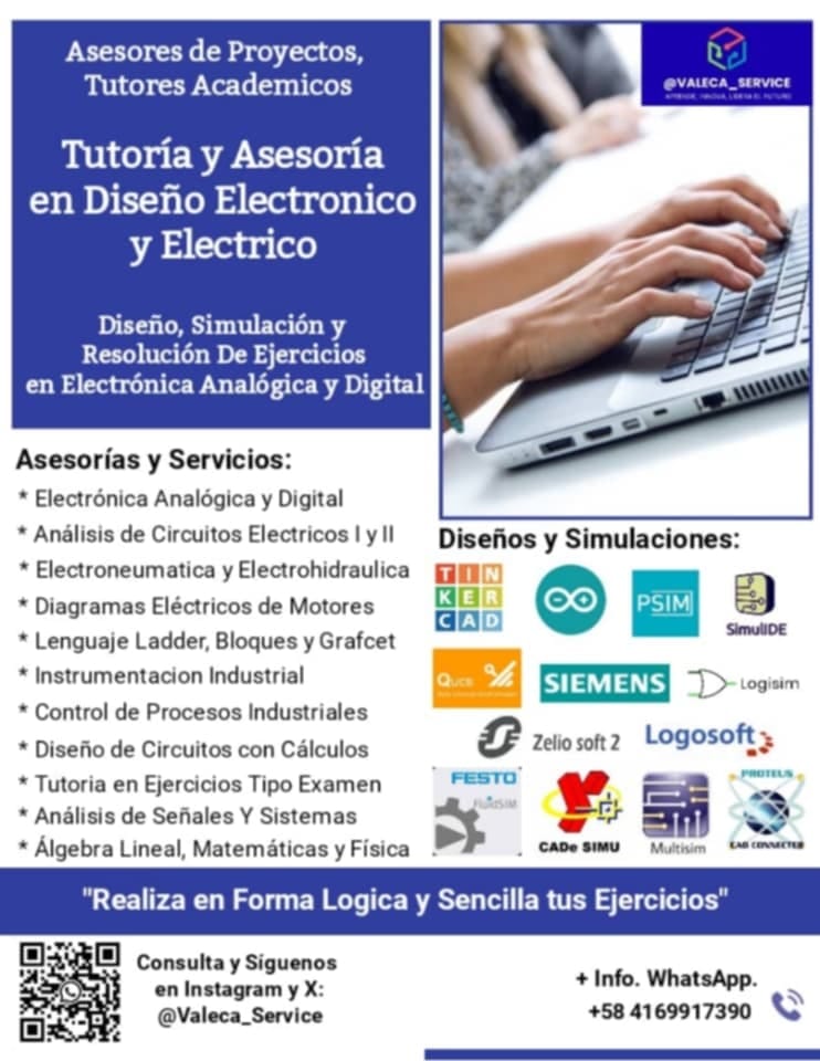 Valeca_Service's tweet photo. Asesorías y Resolución Ejercicios en Diseños de Electrónica / Circuitos Eléctricos, Automatismos.
Simulación en #Proteus #Multisim, #Fluidsim, #CADEsimu, #Tinkercad, #Arduino, entre otros.
+Info https://t.co/pSZje47zPw
#Electronic #Circuit #Automation https://t.co/ditDRRhzI7