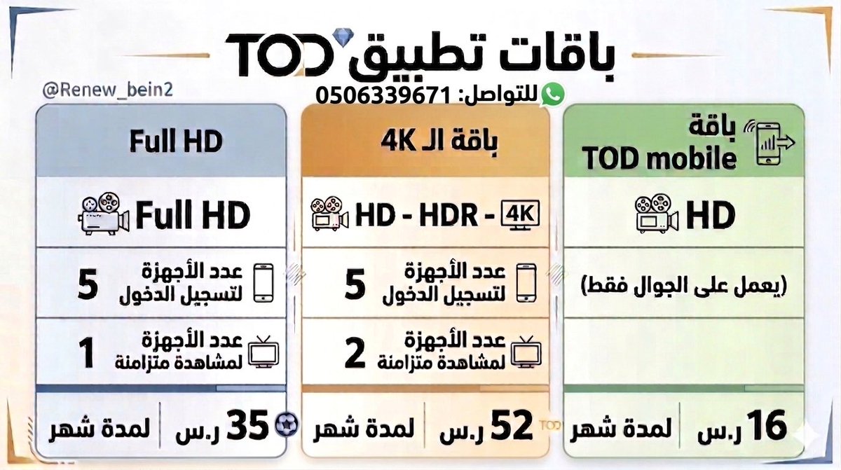 Tod1191's tweet photo. اسعار الاشتراك في تطبيق Tod 📲
نراهن على ان
🔷اشتراك رسمي
🔷 حساب خاص وغير مشترك ( على ايميلك ) 
🔷أقل الاسعار 
🔷سرعة التفعيل

التواصل عبر الواتس
https://t.co/2cTHKq1wYT

#تجديد_بي_إن #باقة_كاس_العالم #تطبيق_Tod https://t.co/3LEXZ8HtMl