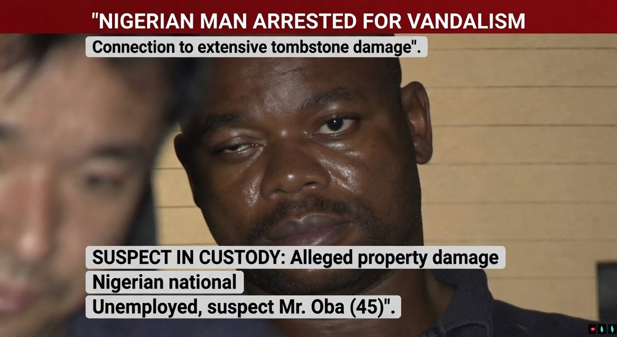 🇯🇵 To those arguing that no foreign person could be responsible for attacking shrines in Japan:

Previously, a Nigerian man was arrested for toppling over 300 Buddhist statues in Shikoku.

This does not mean all foreigners are bad but people should understand why we're worried.