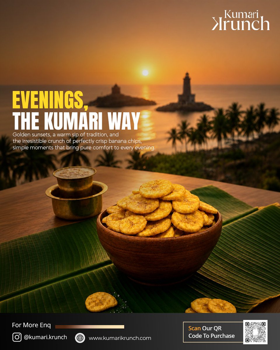 kumarikrunch's tweet photo. Crunch Into Your Evenings 

When the sun goes down, the crunch turns up 

Perfectly crisp. Perfectly comforting.

Grab your pack today!

🌐 Order here: https://t.co/jJfuSJ9R20

#CrunchTime #KumariKrunch #SnackGoals #EveningSnacks #CrispyDelight https://t.co/Y8cDar8i1b