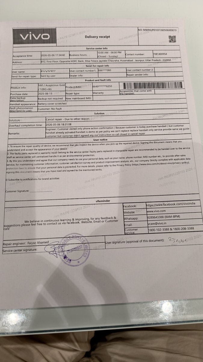 somilrai515's tweet photo. @Flipkart @Vivo_India @ConsumerAffairsIndia @TRAI  
Ordered brand new Vivo V60 from Flipkart, got a DEMO unit instead! Complained on 6th May, still nothing!  
Order ID: [OD437466862509101100]  
#FlipkartScam #ConsumerRightsIndia Is this your “customer service”?please investigate! https://t.co/Pu9wlw5bXD