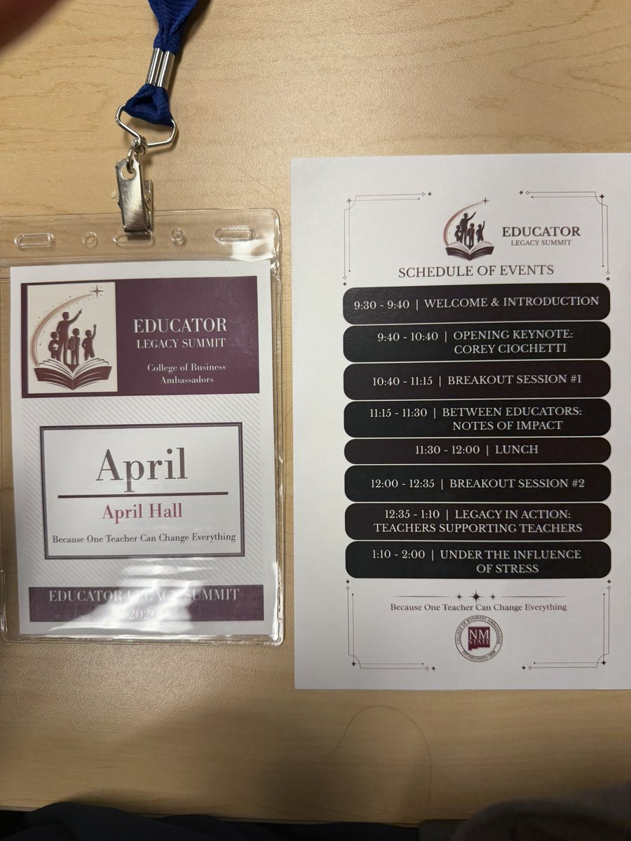 ahall06_MHS's tweet photo. I attended the Educator Legacy summit @nmsucob and it was so special and inspiring! Thank you Robert &amp; Ava for honoring me as your educator! 
Ava is graduating next Friday with her Bachelor’s in Marketing and Finance and Rob is studying Marketing at NMSU! #proudDECAreacher 💚🔷 https://t.co/BLaR1KDJF2