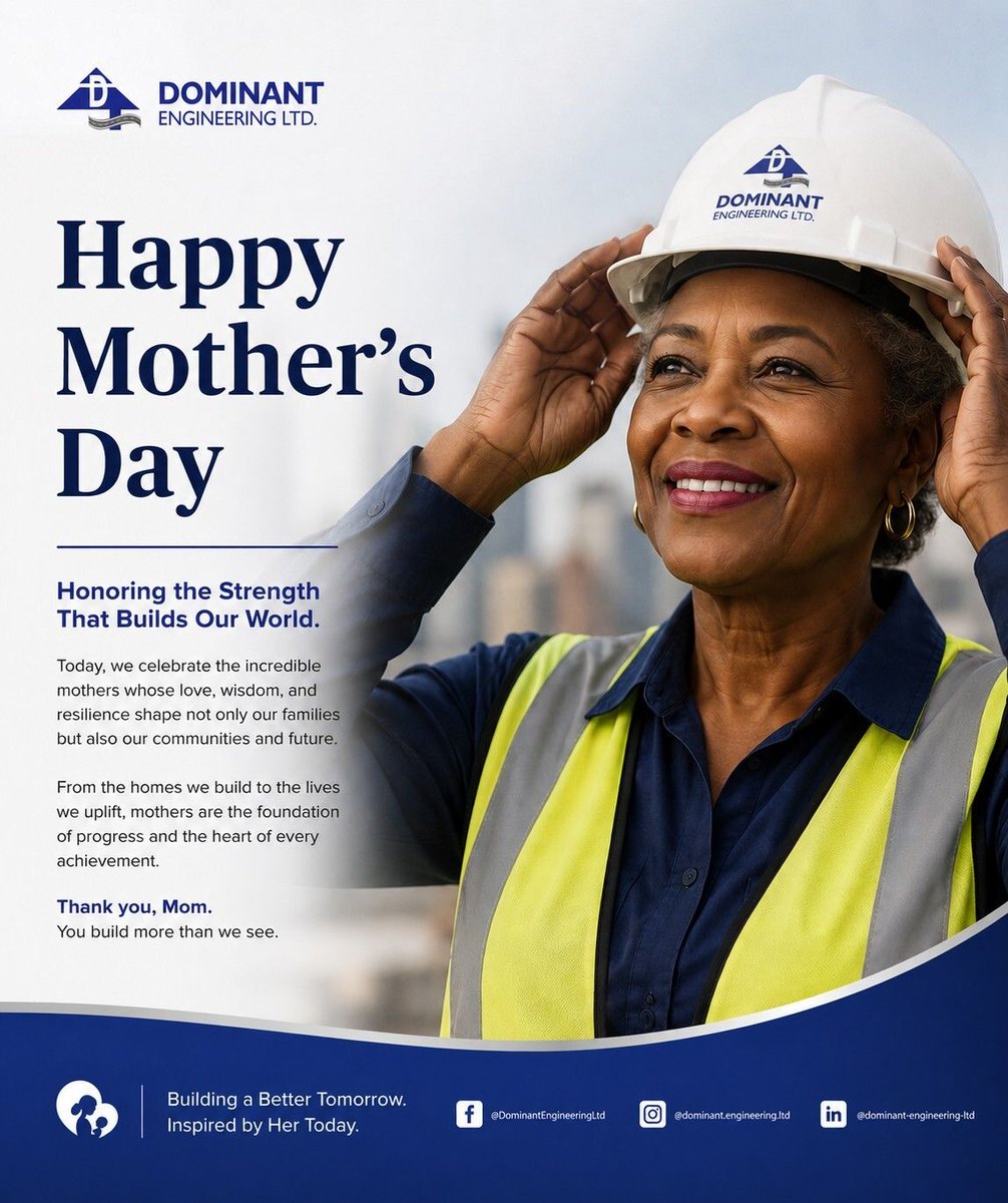 dominant_Eng's tweet photo. Behind every strong community is the love, sacrifice, and wisdom of a mother. 

From all of us at Dominant Engineering Ltd., Happy Mother’s Day . 👷🏾‍♀️🌍💐

#HappyMothersDay
#MothersBuildNations
#EngineeringWithImpact
#DominantEngineeringLtd https://t.co/A1IKD0LnlY