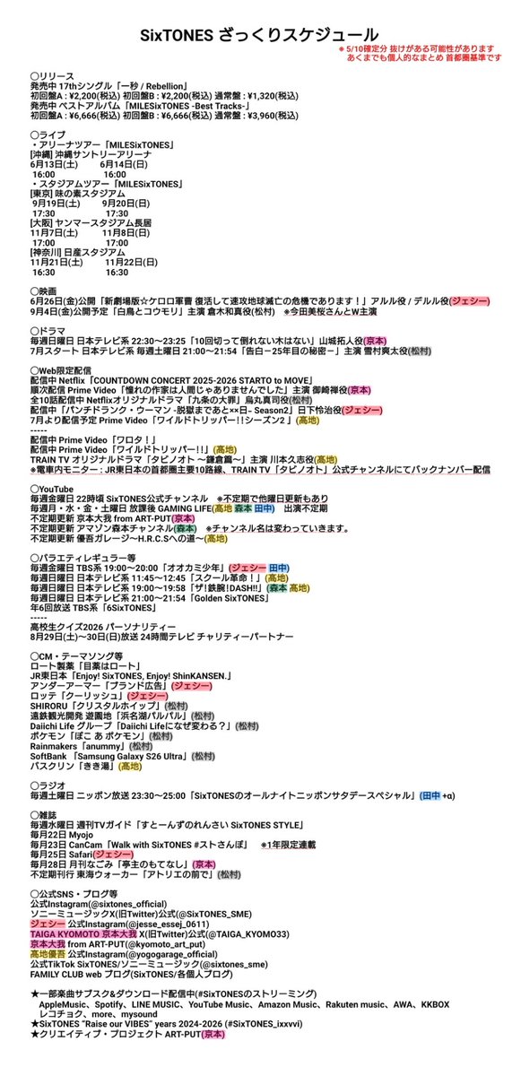 sleepmode___'s tweet photo. 5/11〜5/17のSixTONES露出まとめです！ https://t.co/4ktTPXKmF0