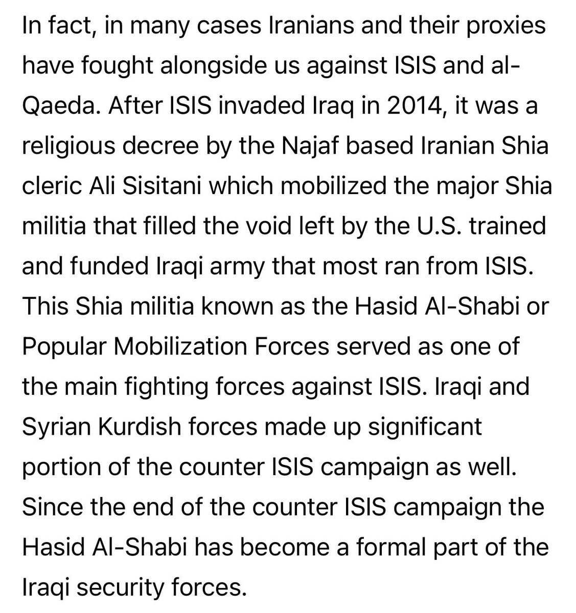 AdamNN's tweet photo. So ,Joe Kent is now,Pro Iran,Pro IRGC ,Pro PMF militias.  Not only that , he wants to send “Shia “PMF to fight the “Sunni”Syrians in Syria to commit atrocities again,under(AlQaida pretext)!! On the other hand , he also claims to be “anti Israel “ but wants  Iran&IRGC to be next to Israel. 🤔
