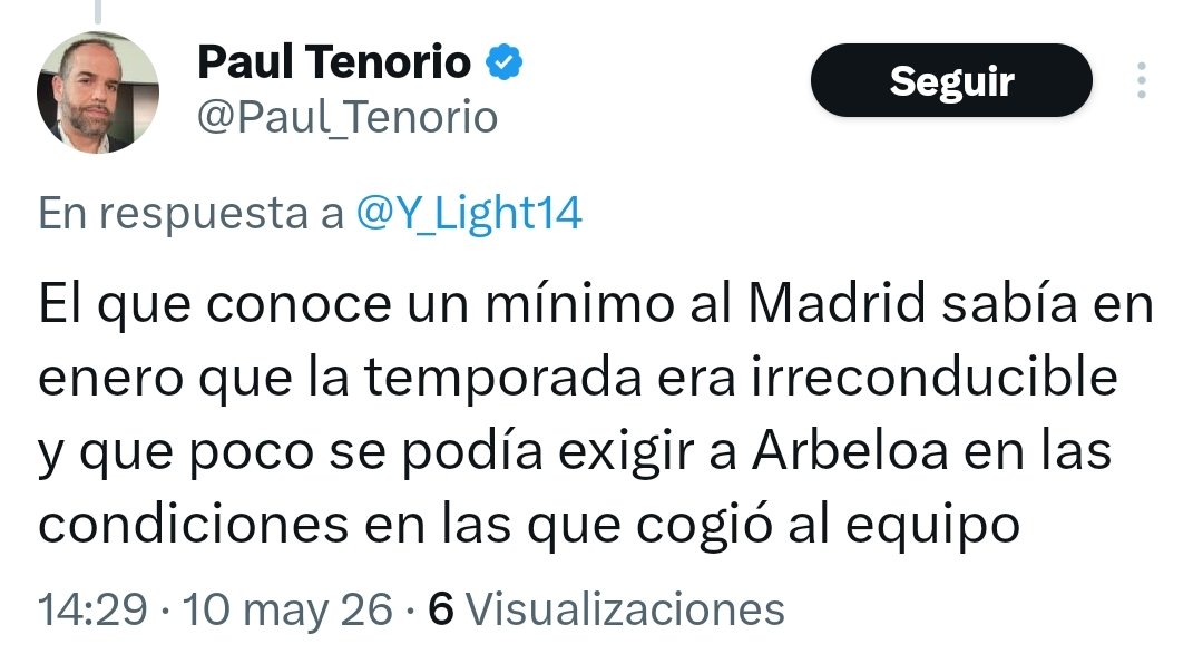 Don <a href="/Paul_Tenorio/">Paul Tenorio</a> tenía claro en febrero que con Arbeloa lucharían por todo. Ahora, también tenía claro en enero que la temporada era irreconducible y no había nada que hacer. Genio entre los genios. El mejor en lo suyo.