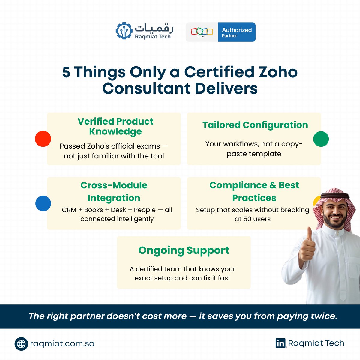 raqmiattech's tweet photo. hoosing the right Zoho partner changes everything.

Certified expertise means faster implementation, better workflows, scalable systems, and long-term support, not costly mistakes.

Implement smarter with Raqmiat Tech. https://t.co/EauWpsFP0O