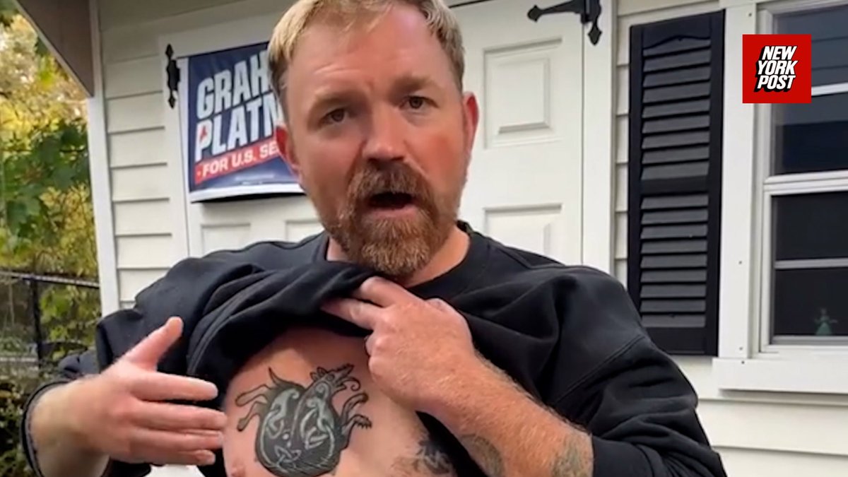 wabuckeye's tweet photo. Platner claims he had no idea his tattoo was a Nazi symbol, but I hear he wanted to name his first book "Maine Kampf." https://t.co/5e0uBI0KzS