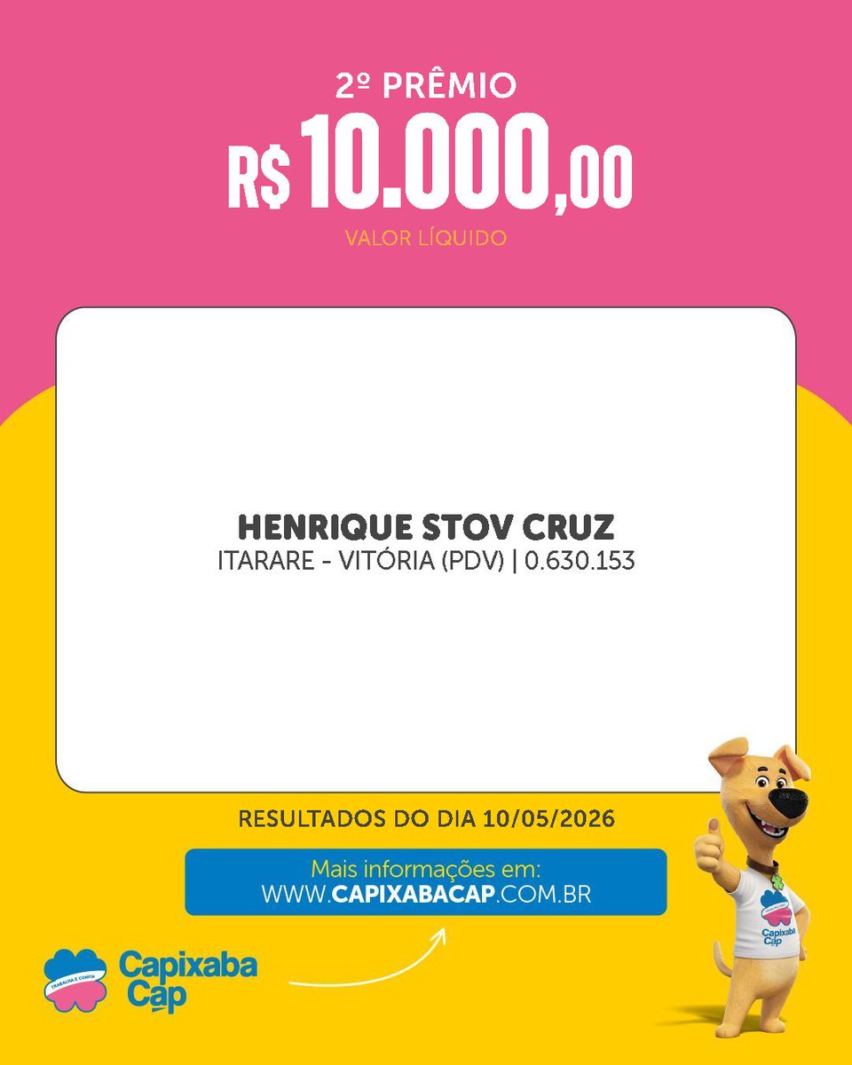 CapixabaCap's tweet photo. RESULTADO SORTEIO 10.05 https://t.co/3SbY5Ruwp7