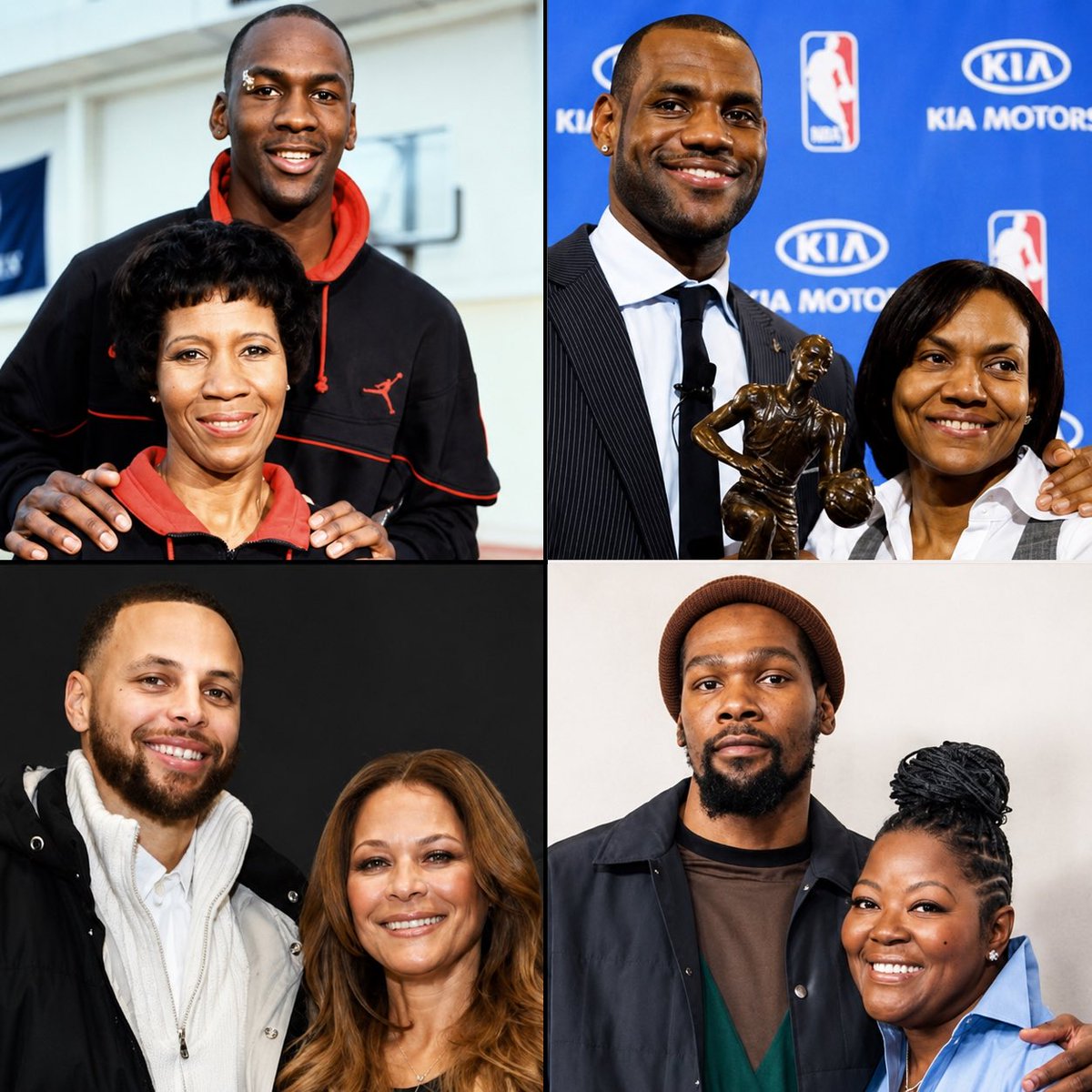 “Minha mãe vendia coisas na rua para que a gente pudesse comer” - Giannis

“Minha mãe é a razão de eu estar vivo” - Iverson

“Ela se sacrificou muito por mim” - LeBron

“Nada disso teria acontecido sem minha mãe” - Jordan

“Você é a verdadeira MVP” - Durant

Feliz dia das mães!