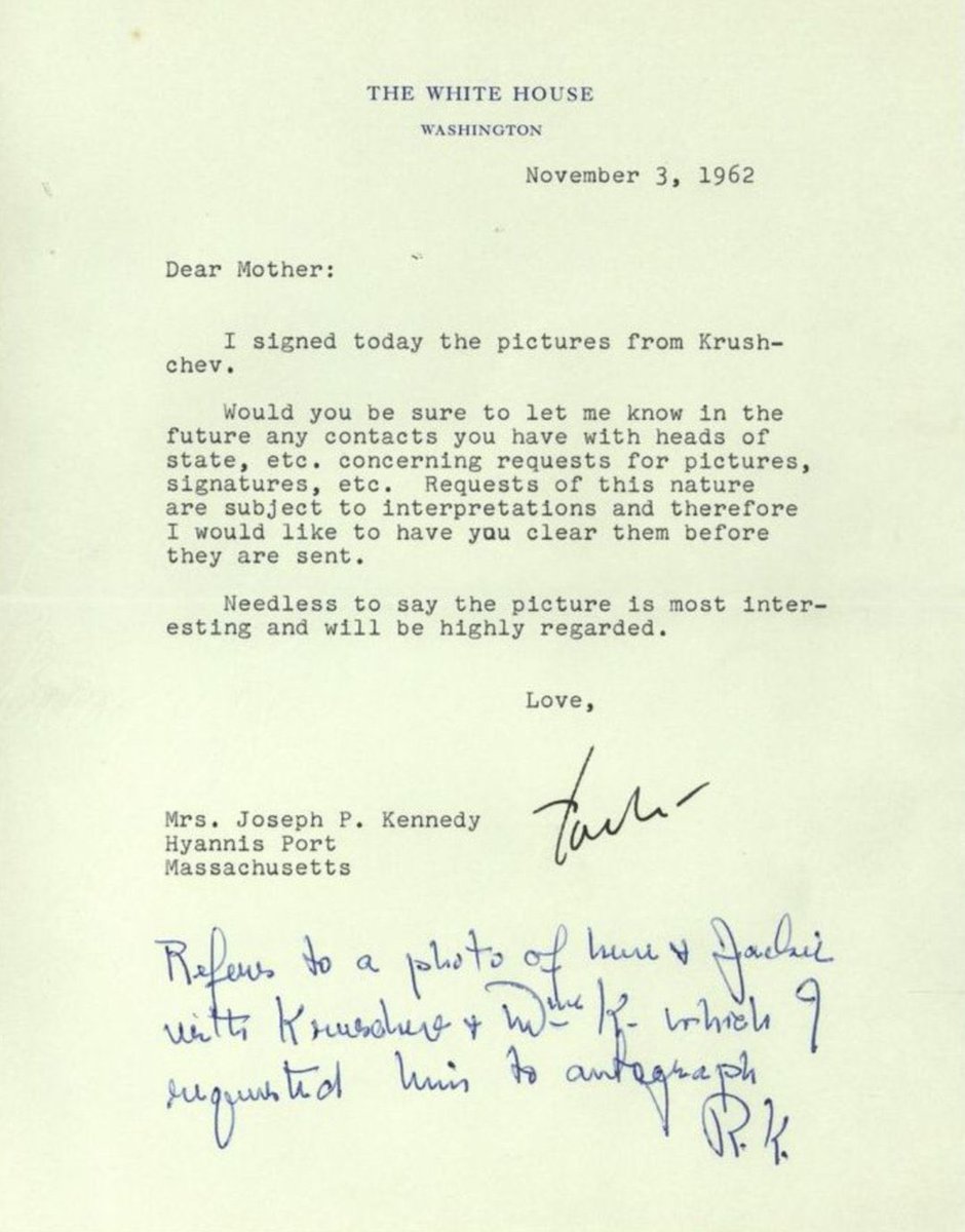 PrezWisdom's tweet photo. Hilarious letter from John F Kennedy 🇺🇸 asking his mother after the Cuban Missile Crisis to not contact Russian leader Nikita Khrushchev again without asking him first

#POTUS 🤣
#MothersDay 
#HappyMothersDay https://t.co/f0BVjz0JuH
