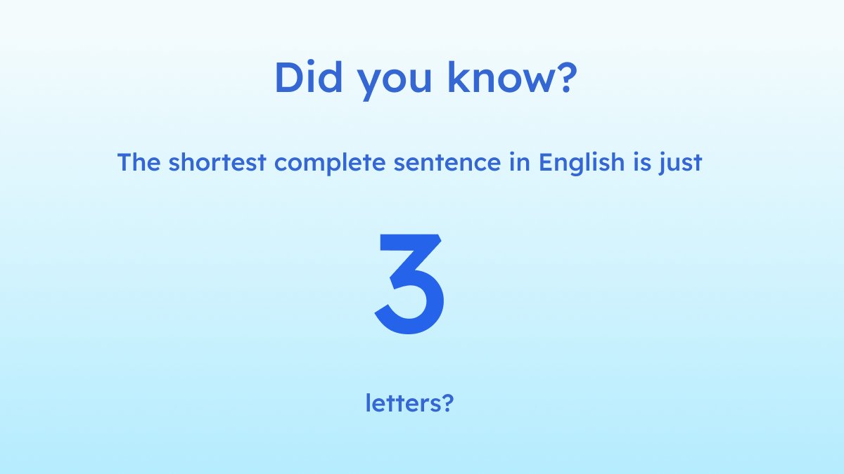 Lingohub's tweet photo. Did you know the shortest complete sentence in English is just three letters?
“I am.”

Tiny sentence, full identity ✨📚 https://t.co/OJkMol8uY4
