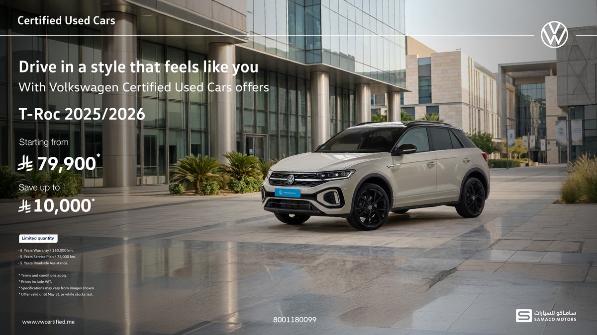 VWSaudi's tweet photo. Explore Volkswagen May offers on certified used cars and choose your next car today

#فولكس_واجن #فولكس_واجن_السعودية #ساماكو_للسيارات ​
#volkswagen #volkswagen_Saudi ​
#Samaco_motors https://t.co/bh5wH2NUGF