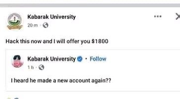 NytoP2PMwangi's tweet photo. Exactly three years ago, a hacker took control of Kabarak University’s official Facebook page and demanded $1,800 USD, or he would post adult pictures. 😅
Mind you, Kabarak University offers:
•  Bachelor of Science in Computer Security and Forensics
•  Master of Science in IT Security and Audit
•  Even a Doctor of Philosophy (PhD) in IT Security and Audit
…plus a full range of computer science, IT, and AI courses. Yet they couldn’t protect their own Facebook page!

It’s the same story at the University of Nairobi (UoN). The university offers programmes in structural engineering, construction management, architecture, quantity surveying, real estate, and more.
Yet when it came to building their iconic 21-storey UoN Towers, they awarded the contract to China Wu Yi Co. Ltd…