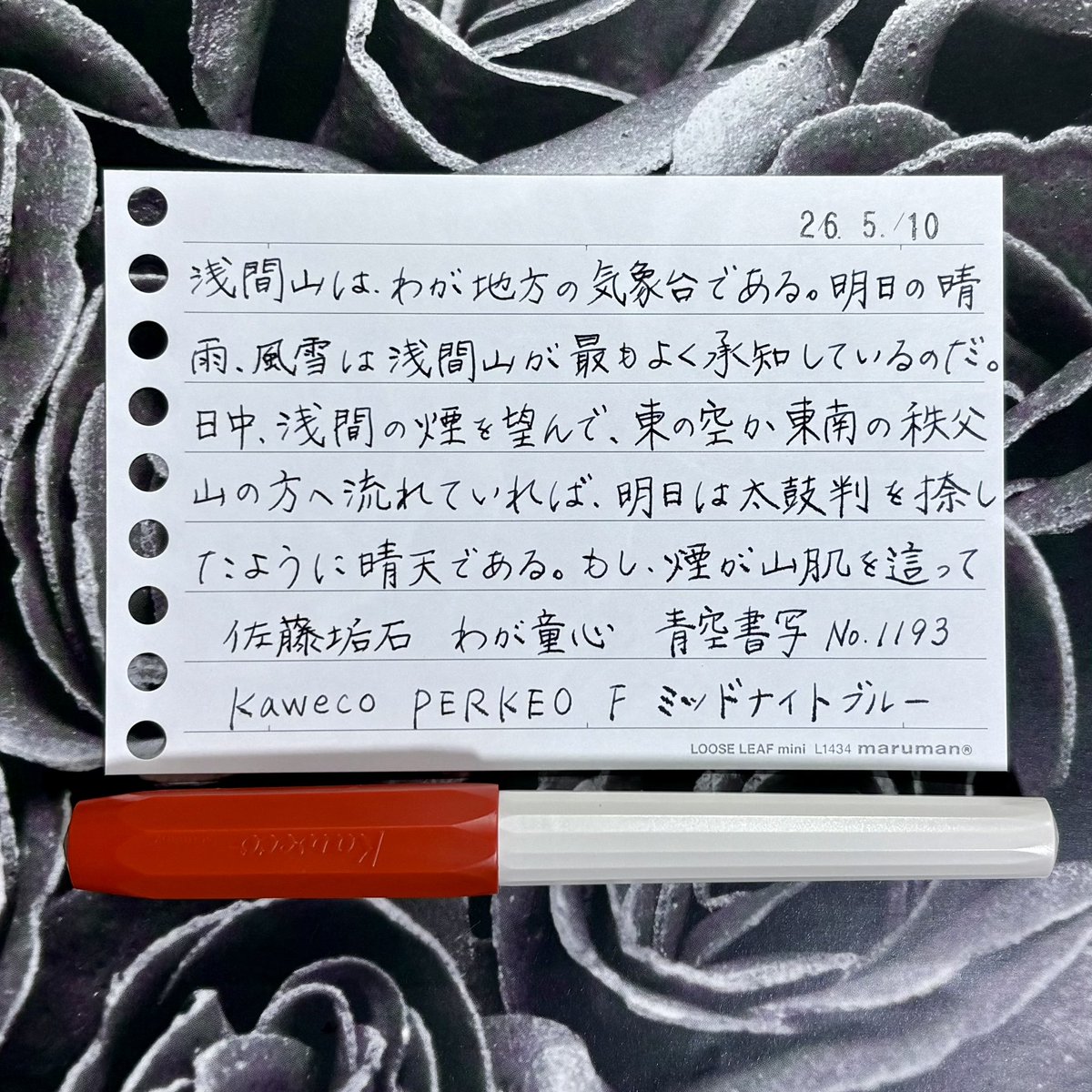 sacalyo's tweet photo. #青空書写 お題ありがとうございます😊
#青空書写_1193 #Kaweco #PERKEO #ミッドナイトブルー #マルマンルーズリーフミニ https://t.co/PhHphM6taL