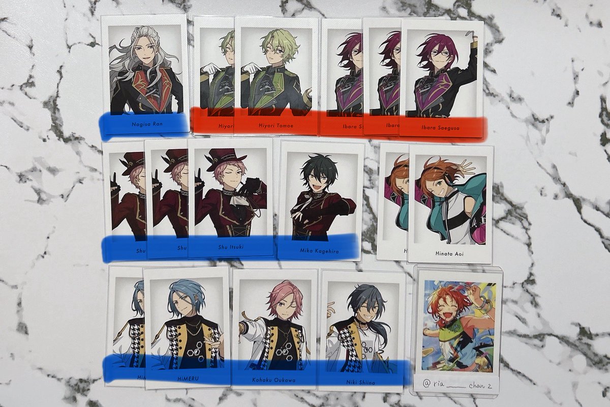 ria____chan2's tweet photo. 【交換・譲渡】あんスタ ぱしゃっつ 10周年
特典

譲：画像1~4参照

求：☆4Aレオ ☆6Aレオ 5A渉 or 90/枚
＞異種 レオ 夏目 渉＞異種 司 北斗

異種は画像5枚目以降参照

🟨は☆との交換
🟥は☆との交換or譲渡は無印倍数

📮郵送のみ

お気軽にお声掛けください https://t.co/72AQZ8hl1y