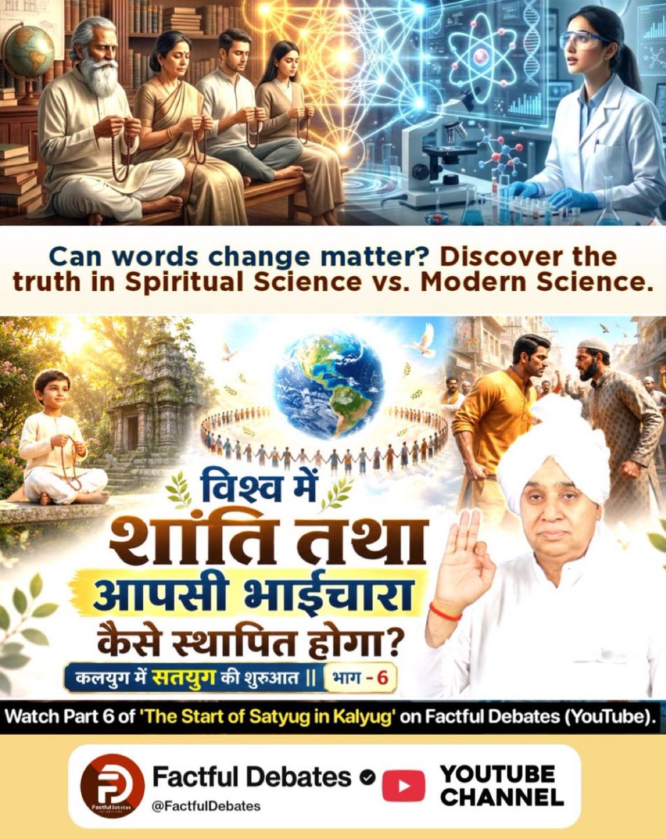 #कलयुगमेंसतयुगकीशुरुआत_भाग6
 Visit Factful Debates YT
Can words change matter? Discover the truth in Spiritual Science vs. Modern Science.
विश्व में शांति तथा आपसी भाईचारा कैसे स्थापित होगा?
Watch Part 6 of 'The Start of Satyug in Kalyug' on Factful Debates (YouTube).CHUTUBEL