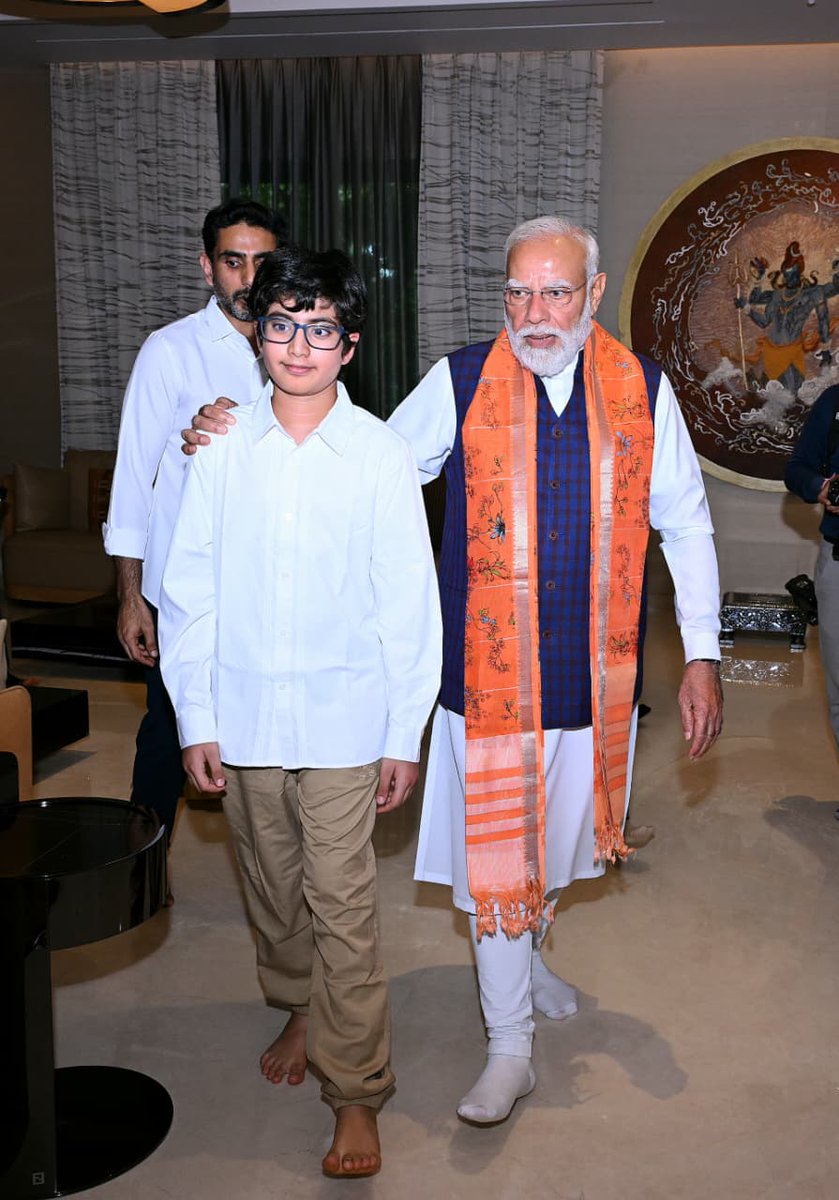 It was a great privilege to welcome Hon’ble Prime Minister Shri Narendra Modi ji to our home in Hyderabad today. Deeply grateful for the warmth, affection and blessings he bestowed upon our family. It was especially memorable to have three generations of our family together with