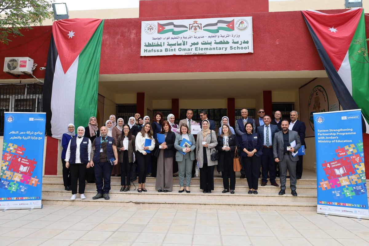UNESCOJordan's tweet photo. A joint delegation representing MPTF members 🇨🇦🇮🇹🇳🇴🇨🇭,with @edugovjo&amp; @JordanUnesco,visited Hafsa Bint Omar School to explore green edu through a UNESCO initiative
The visit highlighted UNESCO’s support in line with Greening Edu Partnership pillars.
🔗https://t.co/ibyErKgVGr https://t.co/snWMS7U9xC