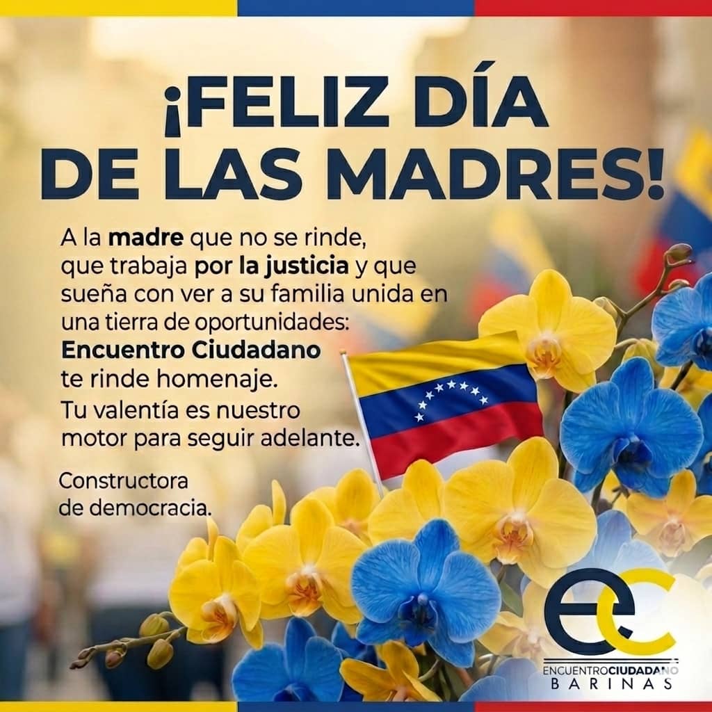#10May | Desde la Dirección Regional de EC Barinas, queremos desearle un Feliz Día a todas las Madres venezolanas. Son un ejemplo de lucha, resiliencia y amor por su país 🇻🇪

Un abrazo 🫂 a todas nuestras mamás, dirigentes y líderes de nuestra organización <a href="/EnCiudadanoVzla/">Encuentro Ciudadano</a>