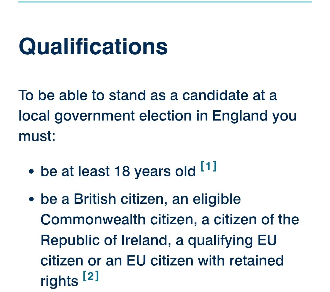 terrierfree's tweet photo. @JuliaHB1 This is for England so in theory you do not have to be a UK citizen to ztand in English local elections either. https://t.co/F6BfRJqHXP
