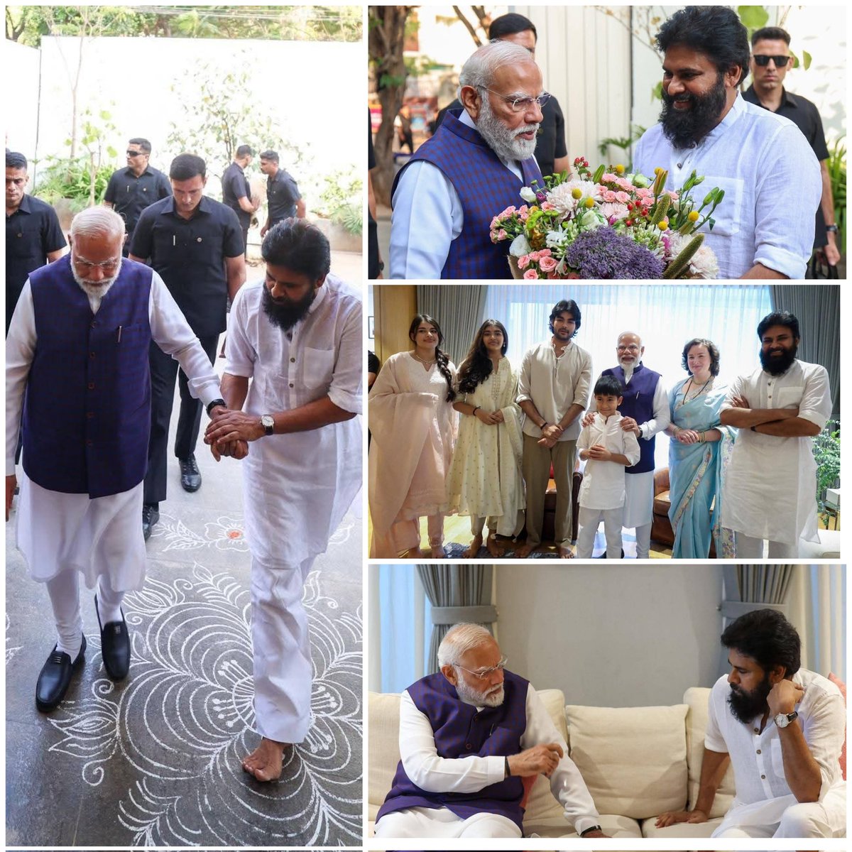Sundar_JSP's tweet photo. Honourable PM @narendramodi visited the residence of Deputy CM @PawanKalyan in Hyderabad this evening.
Mr. Pawan Kalyan’s family extended a warm welcome to Mr. Narendra Modi. The Prime Minister also enquired about the health of Mr. Pawan Kalyan, who recently underwent surgery. https://t.co/LxYmLo69v1