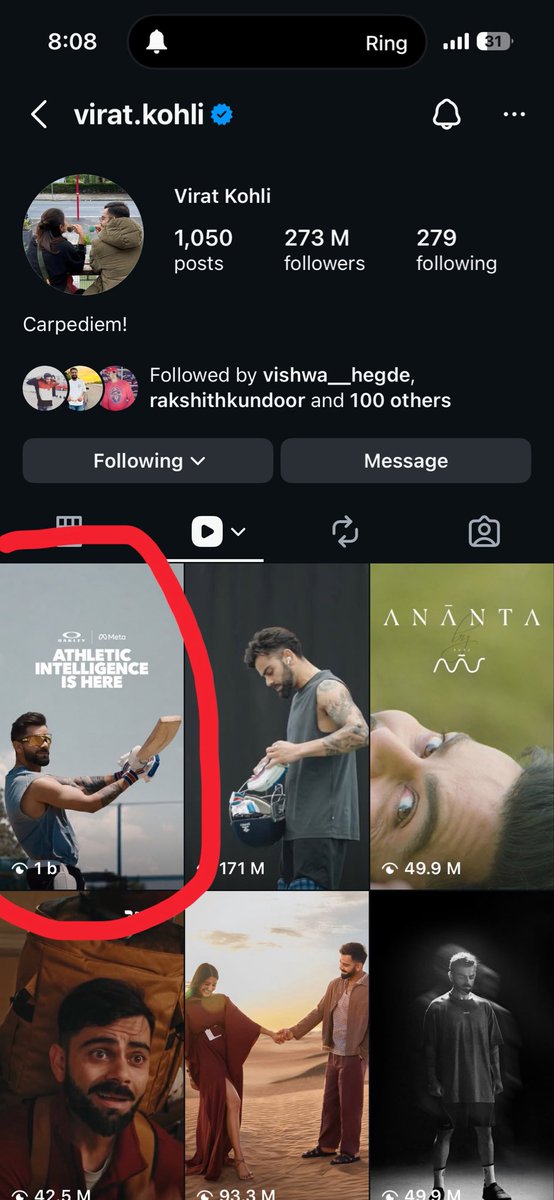 ramithks's tweet photo. Virat Kohli’s Mega Glasses ad just became the first Indian ad ever to hit 1 BILLION views. 🐐🇮🇳

Aura unmatched 🔥 https://t.co/1Xisdtcxj3