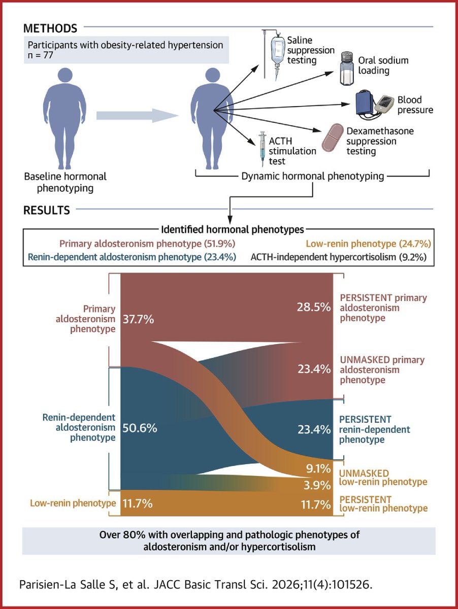 JACCJournals's tweet image. In this #JACCBTS article, Parisien-La Salle et al. describe findings that over 80% of those with #obesity and hypertension have pathological phenotypes of aldosteronism and/or cortisolism. jacc.org/doi/10.1016/j.…

#Hypertension @AnandVaidya17