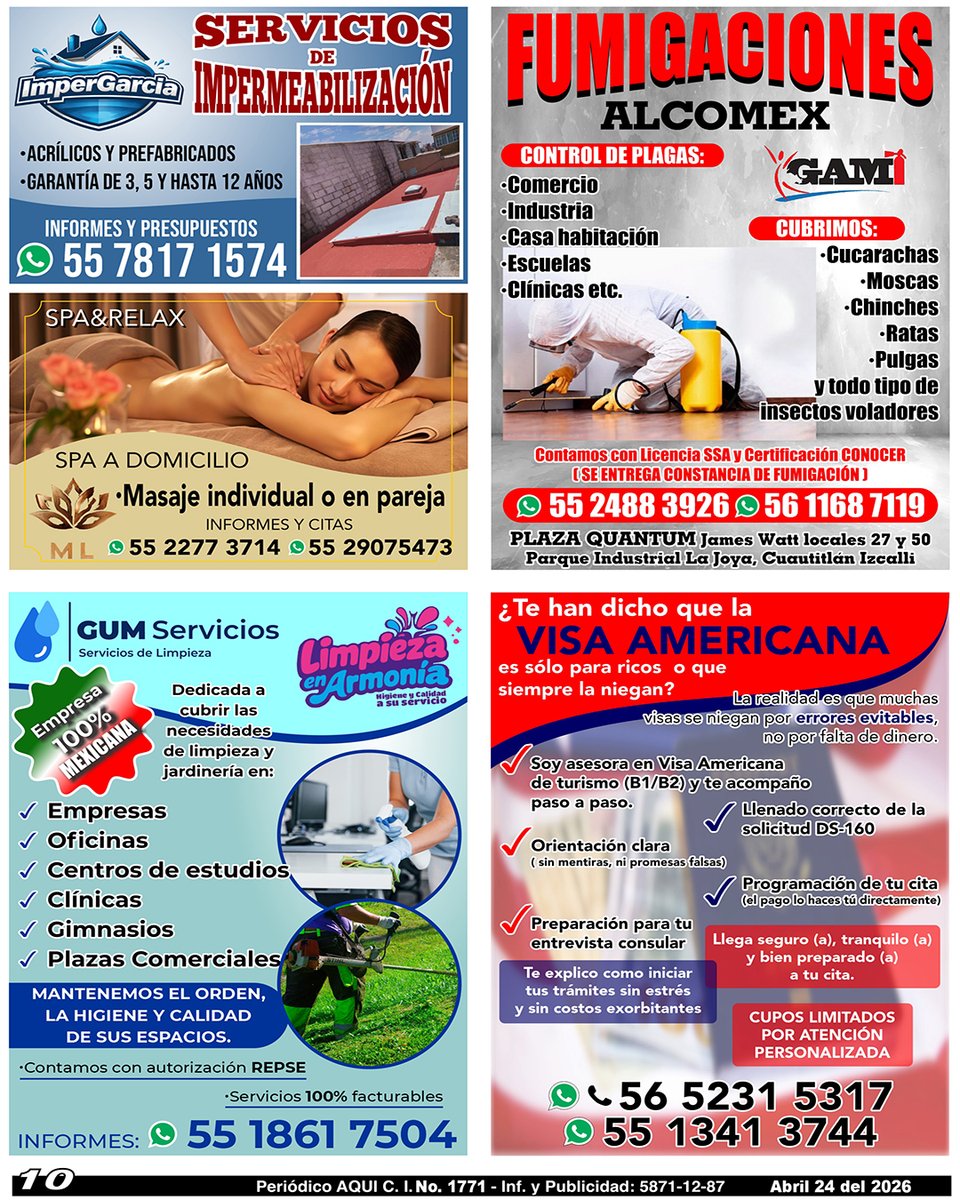 periodicoAQUI's tweet image. #Impermeabilizacion #spa #Fumigaciones #limpieza #jardineria #Visa #OmarTapia #AQUICUAUTITLÁNIZCALLI

Compártelo, puede ser de utilidad para alguien.

Nuestra Edición Completa en:
periodicoaqui.com