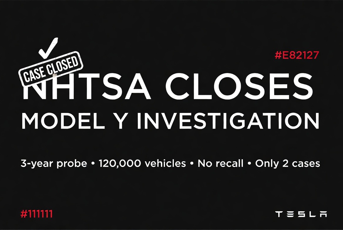 EVfromNL's tweet image. NHTSA just closed its 3-year investigation into Tesla Model Y steering wheel issues.

120,000 vehicles reviewed. Only 2 isolated cases from early production.

Clean regulatory win for Tesla.

#Tesla #ModelY #NHTSA