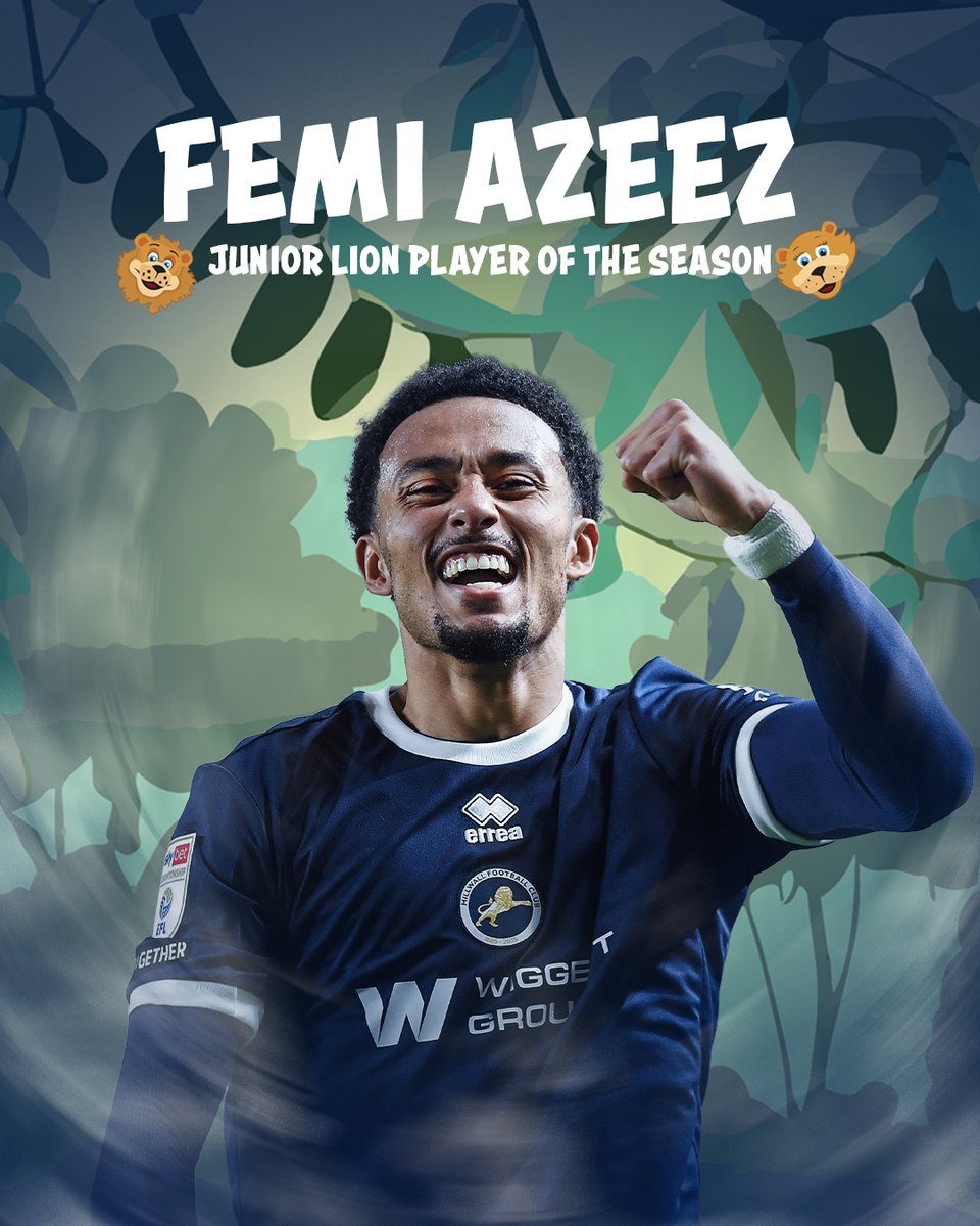 MillwallFC's tweet photo. 💫 What a season it’s been for this man.

🦁 Chosen by the future of Millwall Football Club, your Junior Lions’ Player of the Season is Femi Azeez! https://t.co/LrzsmbHAEC