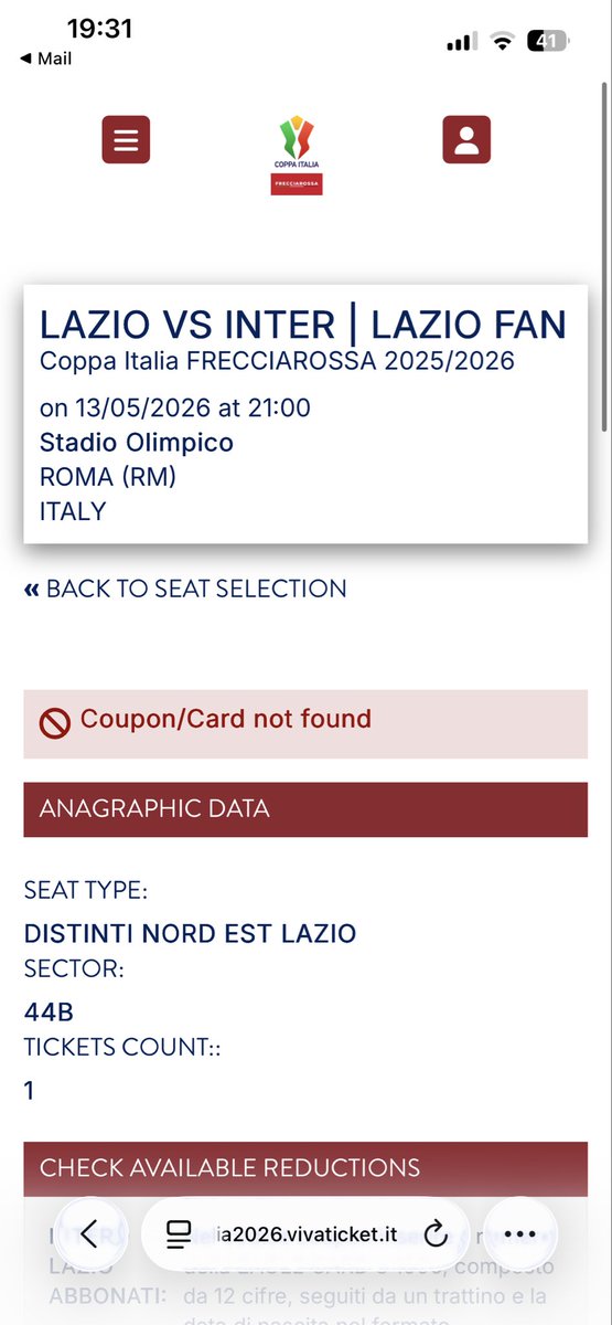 levi_whufc's tweet photo. @SpaceLazio @RadioLaziale Can anyone help? Why isn’t it letting me buy a ticket https://t.co/AAGT6ECTM4