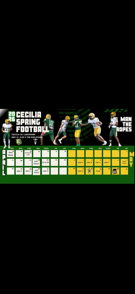 Kaleb_Carter2's tweet photo. May 12 home spring game! Dates for spring ball come check us out! 27,28,29s on deck @ceciliafootball  #RecruitCecilia https://t.co/RV7wg5FsSq