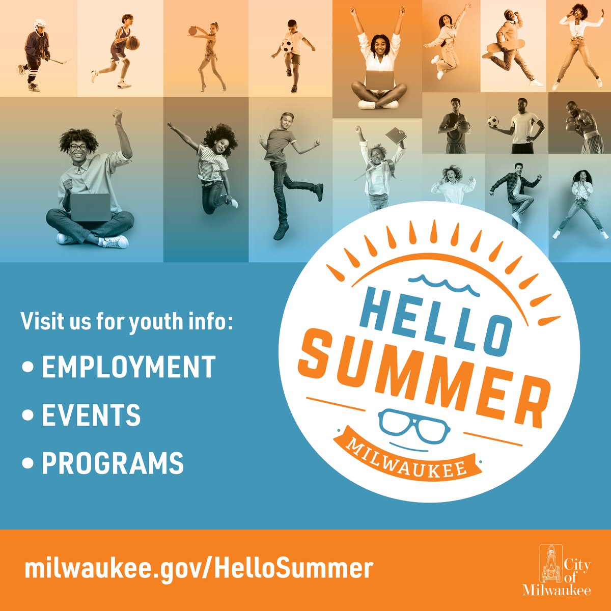 EmployMilwaukee's tweet image. Check out the #HelloSummer Milwaukee website for information on internships, jobs, events, youth programming, summer childcare, summer camps, and more! Explore the many youth activities to keep busy and have fun all summer long! 🔗 milwaukee.gov/HelloSummer. @cityofmilwaukee