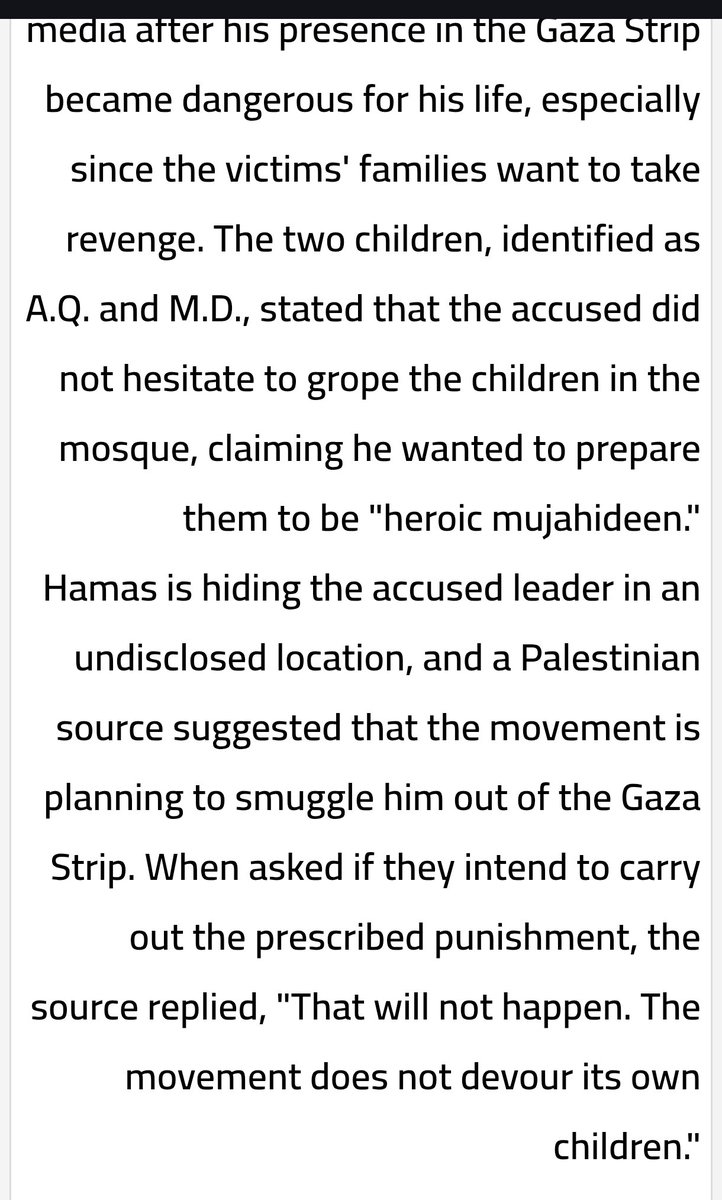 MarionetteJones's tweet image. Hamas-linked Imams in Gaza already caught molesting children 11 years ago. Crazy that he justified his actions by saying he is preparing them to become "heroic mujahedeen."
albawabhnews.com/1174961#
#childabuse