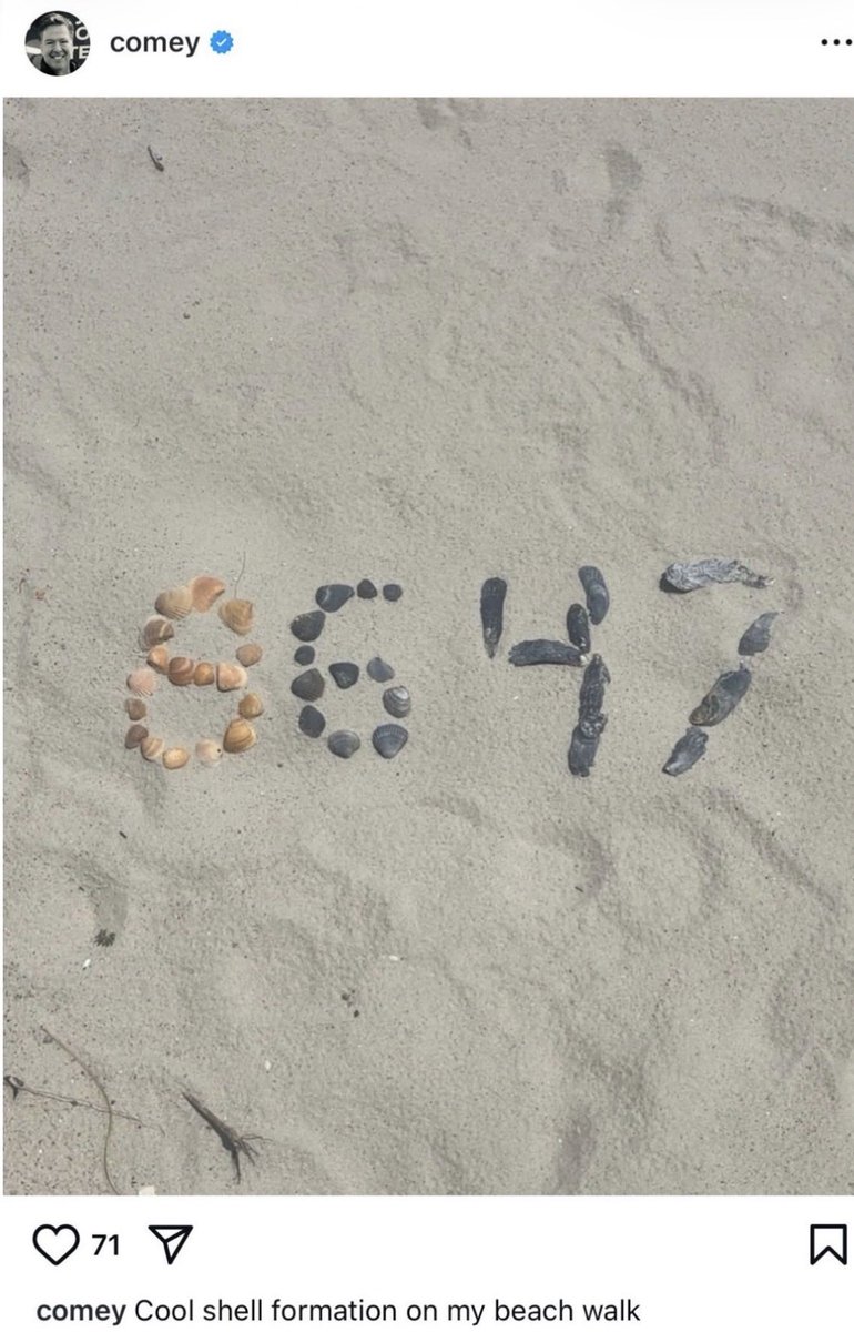 They are nuts. Comey indicted for this — a tweet of a photo of seashells bearing a message widely understood as al nonviolent slang. How many thousands more will they indict? Not Trump, who has said far worse.