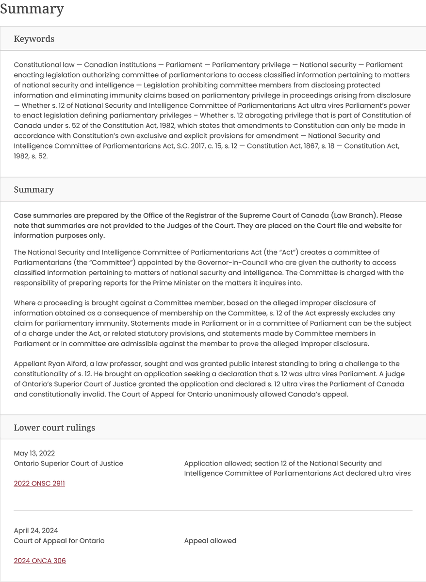 LawScribes's tweet image. Parliamentary Privilege Supreme Court Canada decision on Fri. 'Whether s. 12 of National Security and Intelligence Committee of Parliamentarians Act ultra vires Parliament’s power to enact legislation defining parliamentary privileges.' #freespeech #democracy #constitution #scc