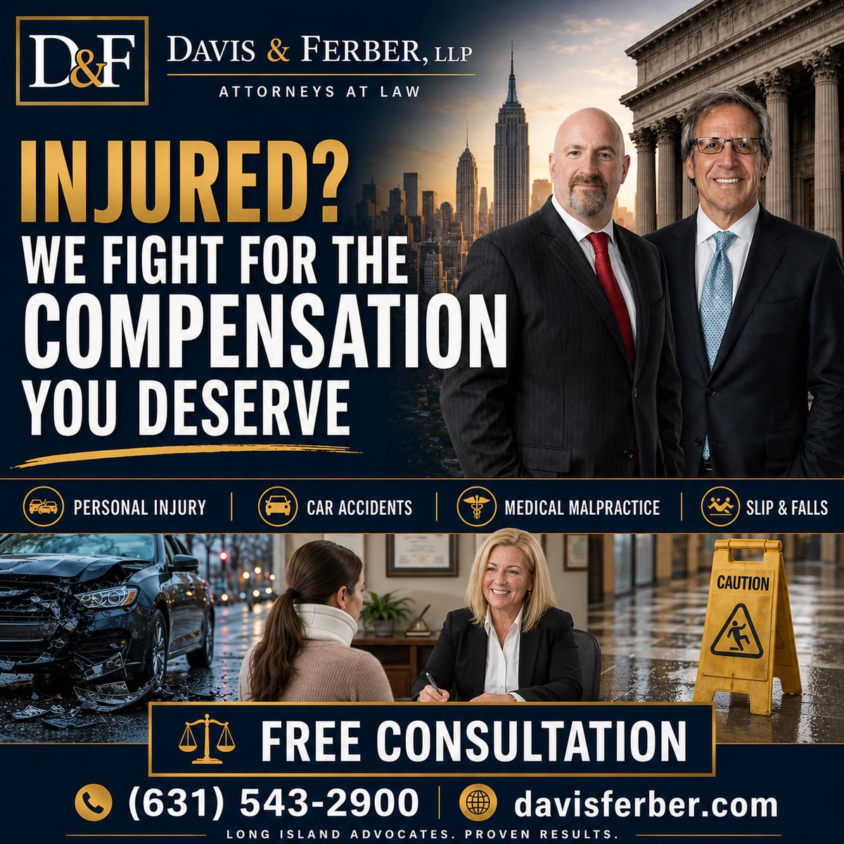 DavisFerber_LLP's tweet photo. Injured?

We Fight For The Compensation You Deserve.

FREE Consultation …

https://t.co/rFJa3hMAom

#personalinjury #personalinjuryattorney #personalinjurylaw #personalinjurylawyer #personalinjurylawfirm #DavisFerberLLP https://t.co/jqFa3WR5H5