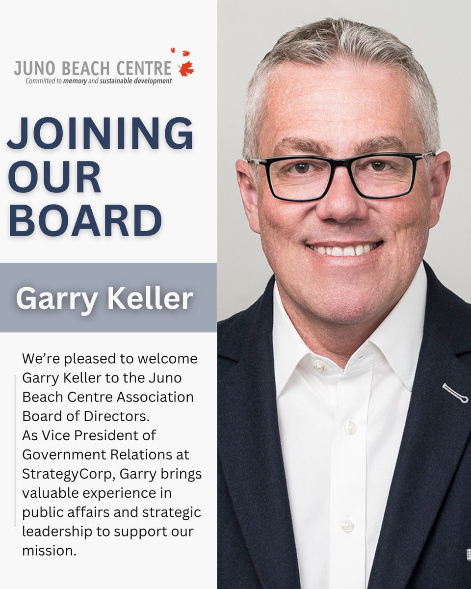 JunoBeachCentre's tweet image. We’re pleased to welcome Garry Keller to the Juno Beach Centre Association Board of Directors.
Garry is Vice President of Government Relations at StrategyCorp, bringing extensive experience in public affairs, strategic communications, and policy development.