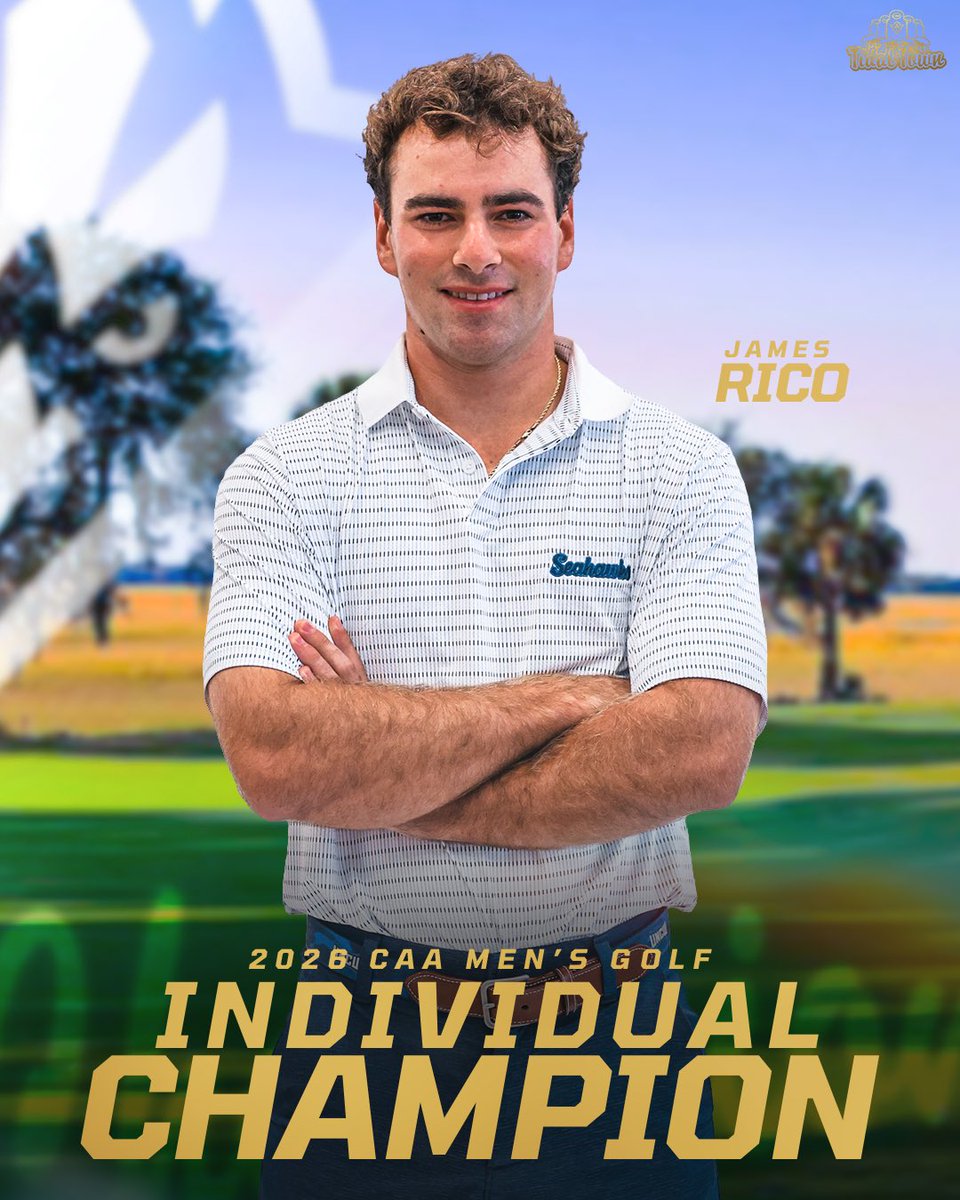 UNCW_MensGolf's tweet photo. brought it home 🏆

James Rico is your 2026 CAA Men’s Golf Individual Champion🥇

#SeahawkGolf | #TidalTown https://t.co/j9GgrYAioB