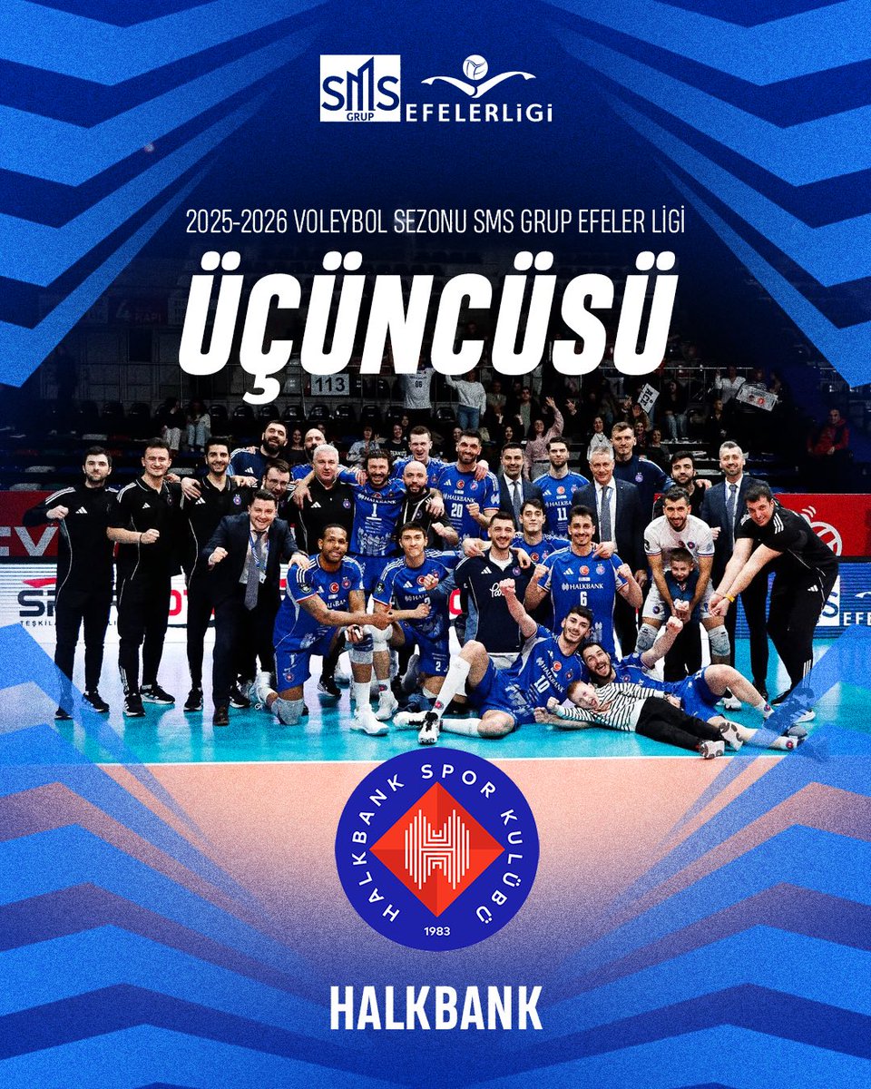 efelerlig's tweet photo. 2025-2026 Voleybol Sezonu SMS Grup Efeler Ligi üçüncüsü Halkbank! 🥉
3-4 Etabı karşılaşmasında Spor Toto’yu 3-2 skorla kazanan Halkbank sezonu üçüncü olarak tamamlıyor! 🔥 https://t.co/hk4JjPVqP2