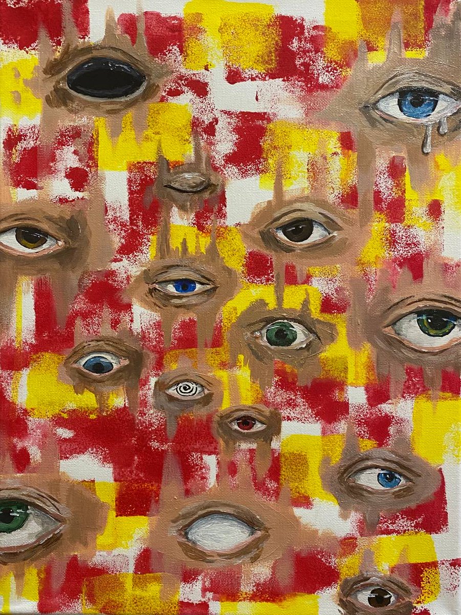 Skillaink's tweet image. Eyes that tell a thousand stories, each one unique and full of emotion. This vibrant piece captures the essence of perception and individuality against a bold backdrop. What do you see in their gaze?👁️🦷

#Art #Eyes #Expression #Colorful #Emotions #Abstract #VisualStorytelling